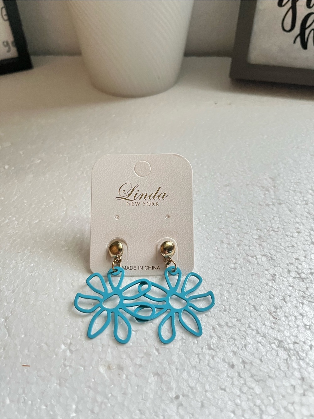 Fashion Blue Flower Dangle Earrings